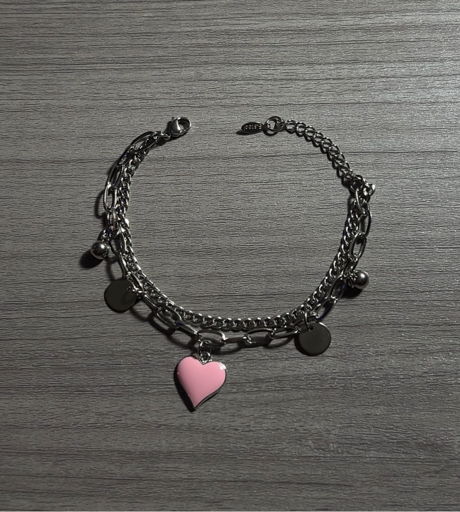 S. Steel Pink Heart Charm Bracelet🎃🎀